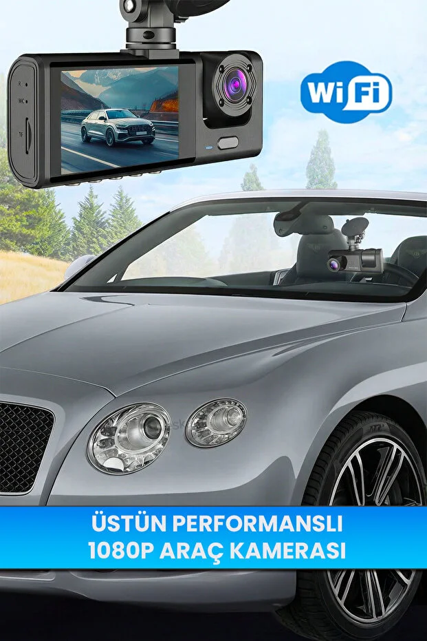 Full HD 1080P Araç İçi Kamera 170° Geniş Açı Gece Görüşlü Döngüsel Kayıt 3 Kanallı Dash Cam